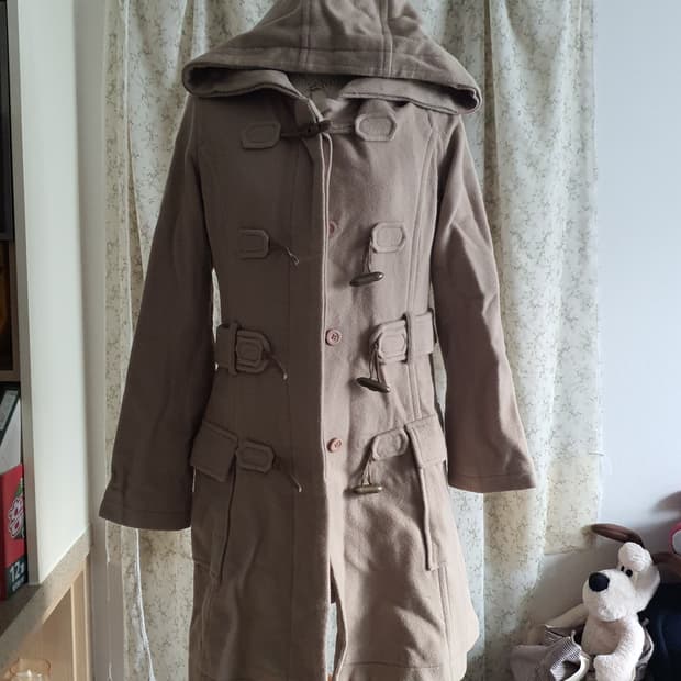 [모리걸] 베이지 후드 떡볶이 코트 일본빈티지