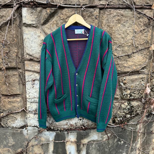 80~90s 베네통 울 스트라이프 니트 가디건 made in italy