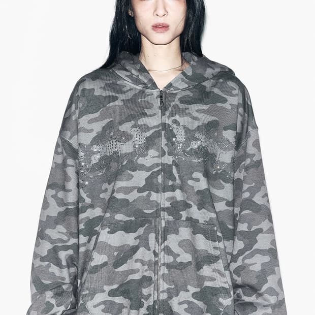 YEEL STUDDED ZIPUP HOODIE OVERSIZED CAMO