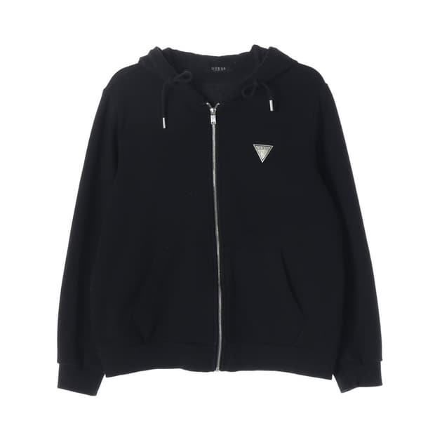 GUESS 블랙 삼각 실버 로고 후드집업 M