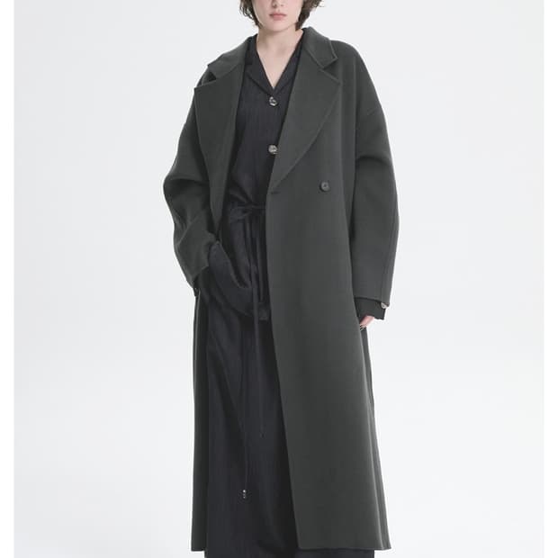 트리밍버드 핸드메이드 와이드 롱 코트 [다크그레이]