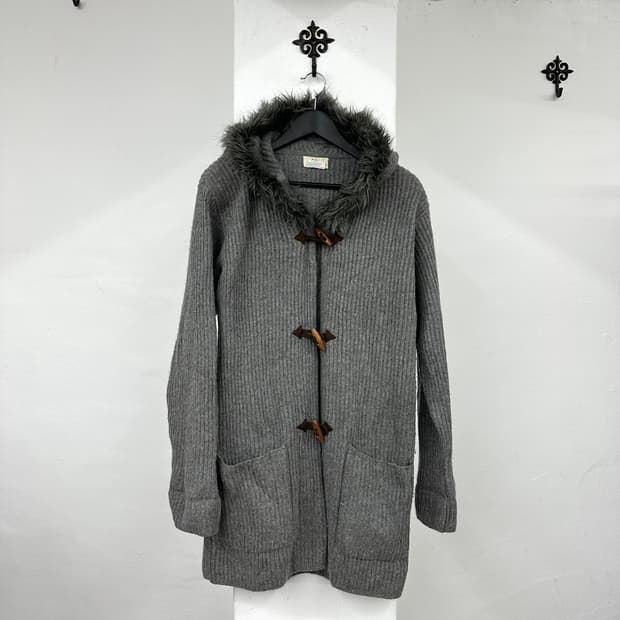 Grey fur hood duffle coat