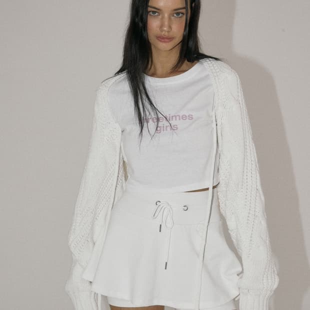 쓰리타임즈 케이블 니트 볼레로 아이보리