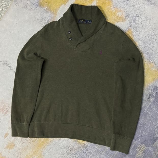 폴로랄프로렌 엘보우패치 숄카라 니트 