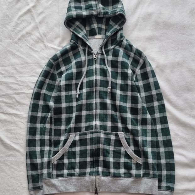 빈티지 모리걸 하구미 그린 체크 후드집업