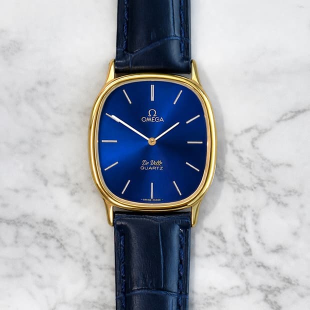 정품 오메가 엘립스 드빌 쿼츠 청판 금장 빈티지 시계