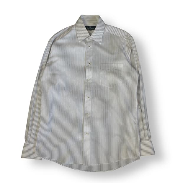 AQUASCUTUM 화이트 원포켓 블루 레드 스트라이프 긴팔 셔츠 95