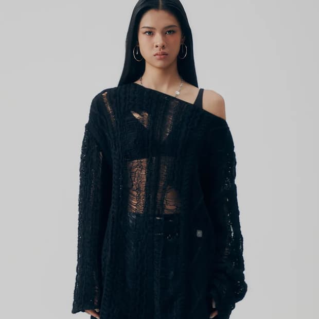 트리밍버드 Mix Damage Twist Knit 블랙 