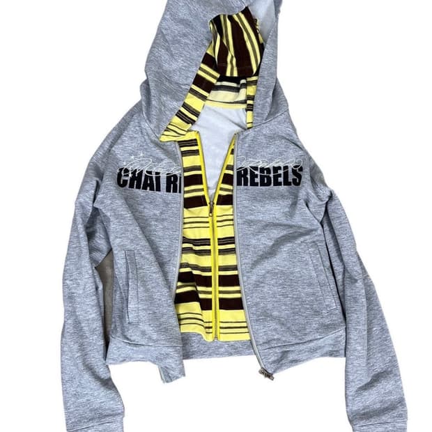 Rebels embroidered 더블체크크롭 후드집업