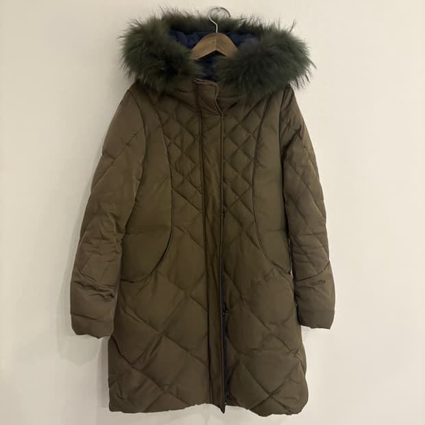 모리스커밍홈 덕다운 롱패딩 M 카키 라쿤털