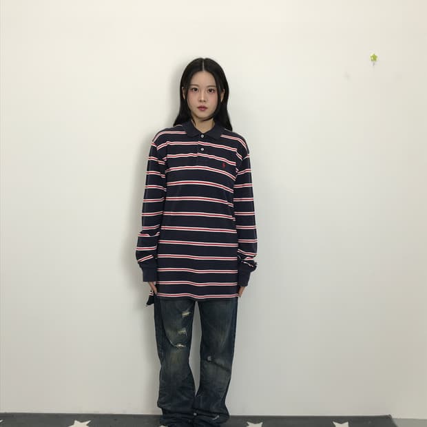 Polo Stripe Rugby Long Sleeve Navy