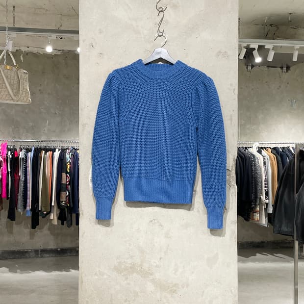 이자벨 마랑 에뚜왈 블루 퍼프 슬리브 메리노 울 스웨터