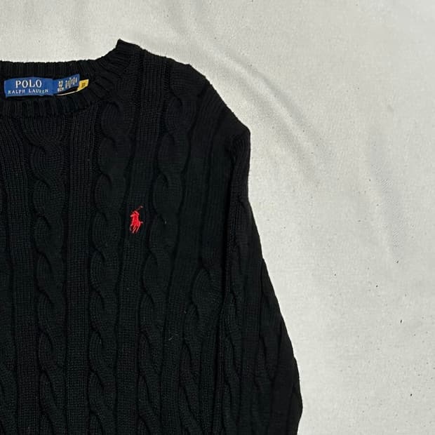 XS 폴로랄프로렌 레드 포니 블랙 케이블 니트