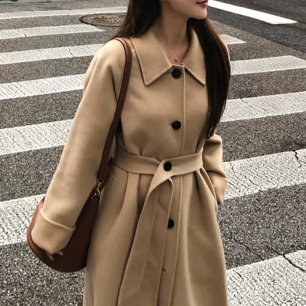 루흐 a17h 카멜베이지 벨티드 캐시미어 코트