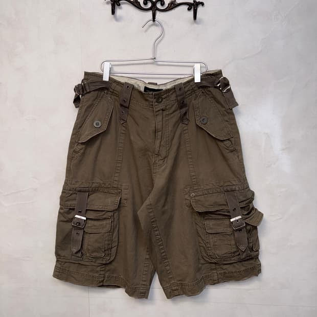 Ash brown buckle pocket lettering 카고반바지 