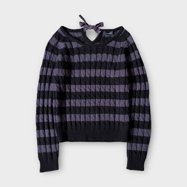 Japanese Vintage . 스트라이프 꽈배기 리본니트