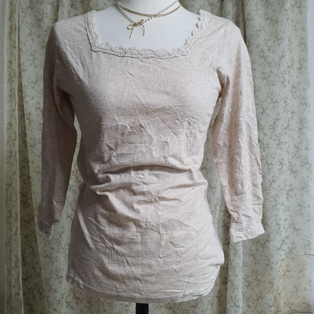 [일본빈티지] 레이스 스퀘어넥 7부 티셔츠