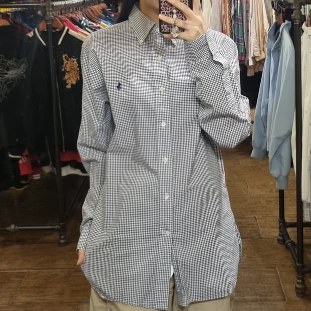 [Hi] 폴로 긴팔 체크 셔츠 블루
