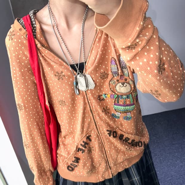 orange dot rabbit zip hoody