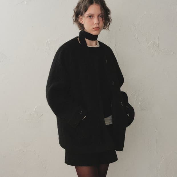 오로 카라리스 헤어리 하프 코트_Classic Black, S