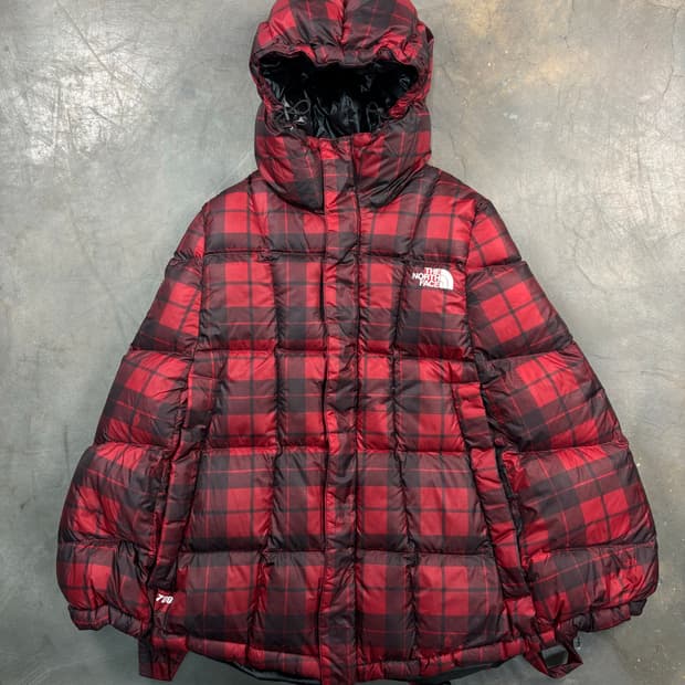 노스페이스 체크 패딩 케이프