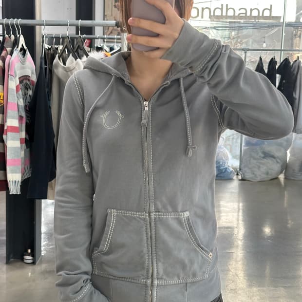 트루릴리전 스티치 워시드그레이 후드집업