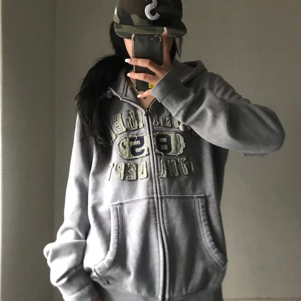 타미힐피거 그레이 빅로고 후드집업