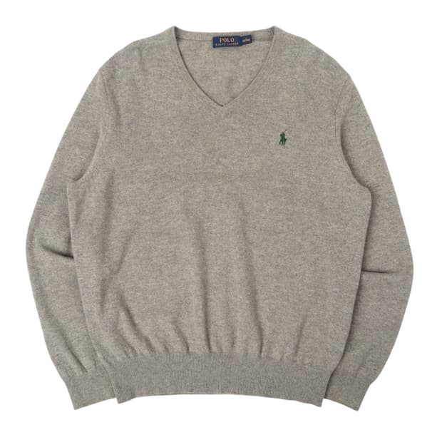 폴로 랄프로렌 그레이 메리노울 브이넥 니트
