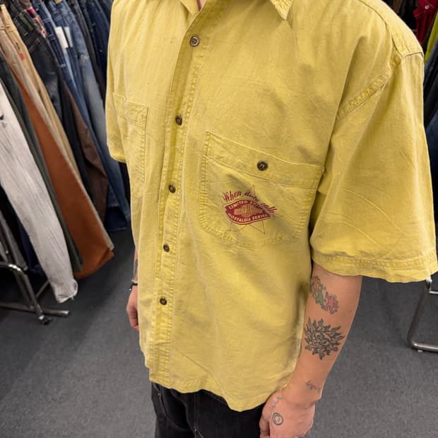 M)할리데이비슨 빈티지 프린팅 옐로우 반팔셔츠