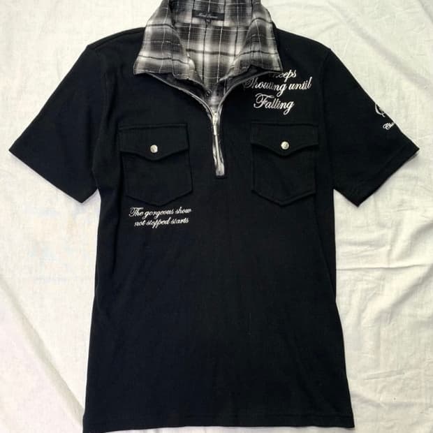 펑크 레이어드 레터링 반팔 티셔츠