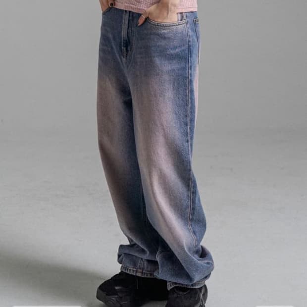 판도라핏 balsam jeans 핑크 워싱 와이드 데님 팬츠 청바지