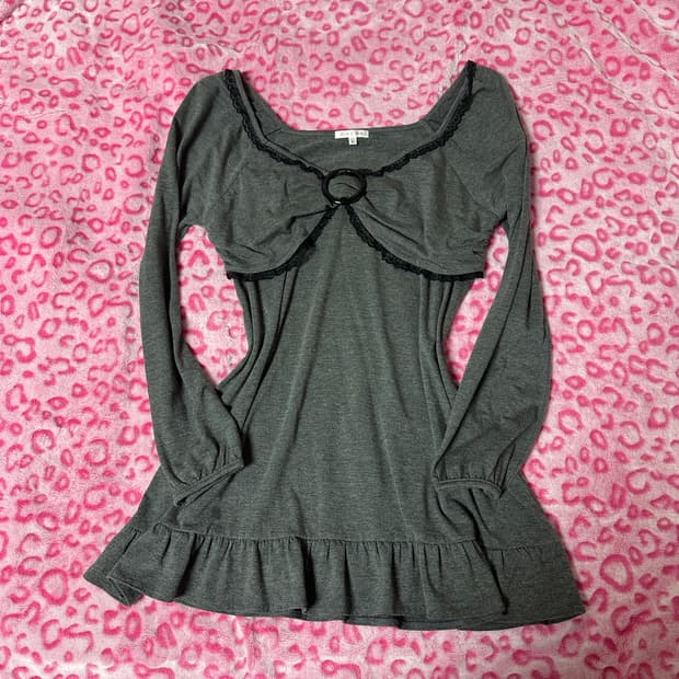 Colza 콜자 갸루 빈티지 리본 레이스 롱슬리브 원피스 탑