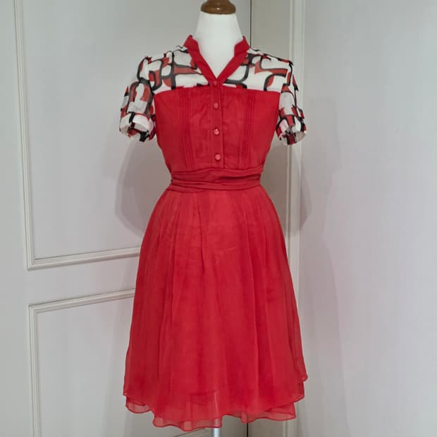 빈티지) 쉬폰 플레어 보헤미안 패턴 글리터 모리걸 시스루 원피스