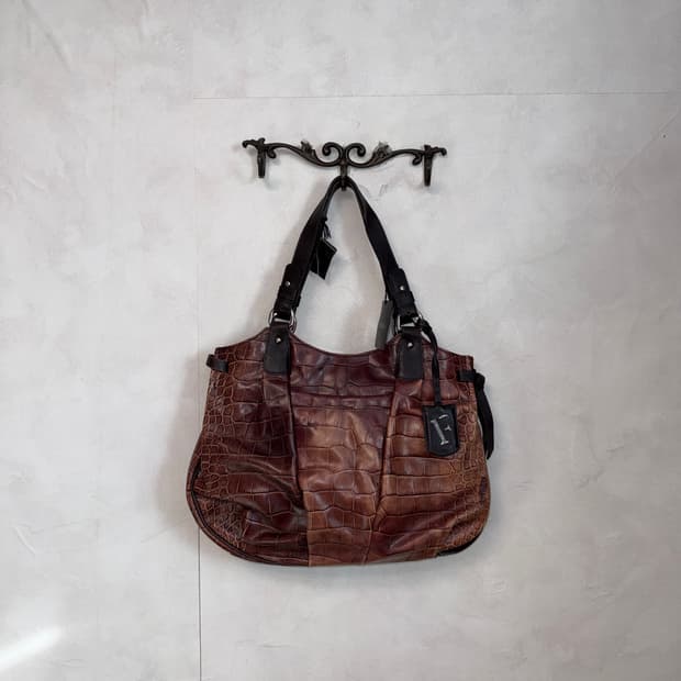 Furla red brown python shoulder bag