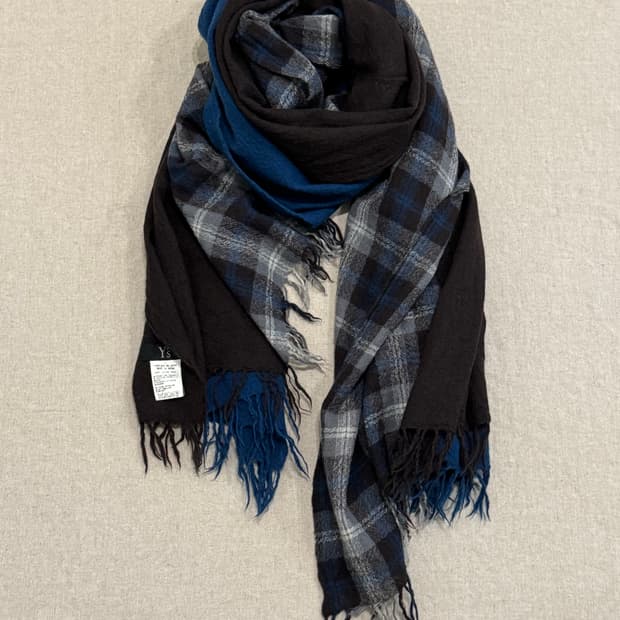 요지야마모토 브라운 체크 레이어드 울 머플러