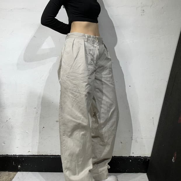 폴로 랄프 로렌 베이지 와이드 치노 팬츠 면바지 35