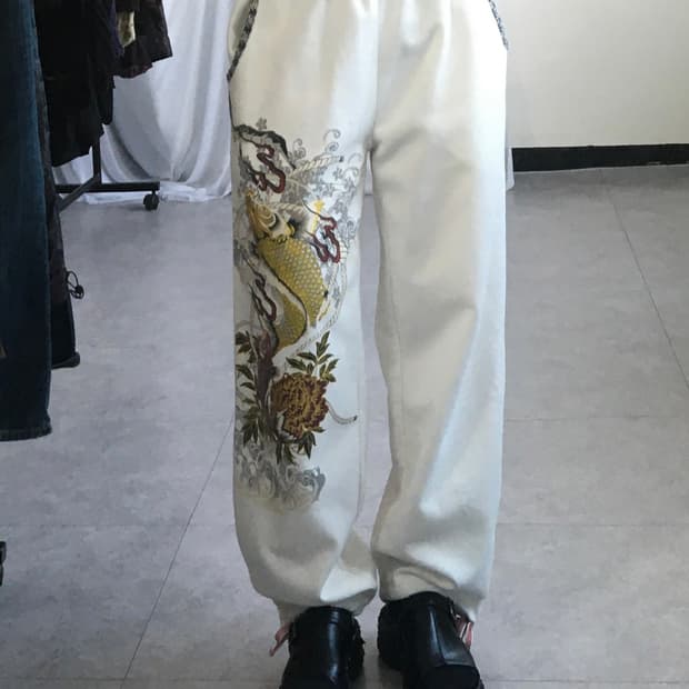 Oriental printing sweat pants