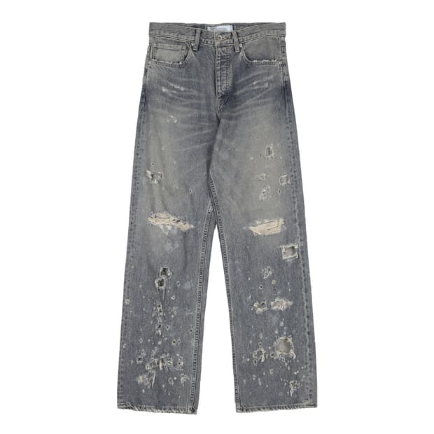 새상품 다이리쿠 데미지 인디고 스트레이트 데미지진 L