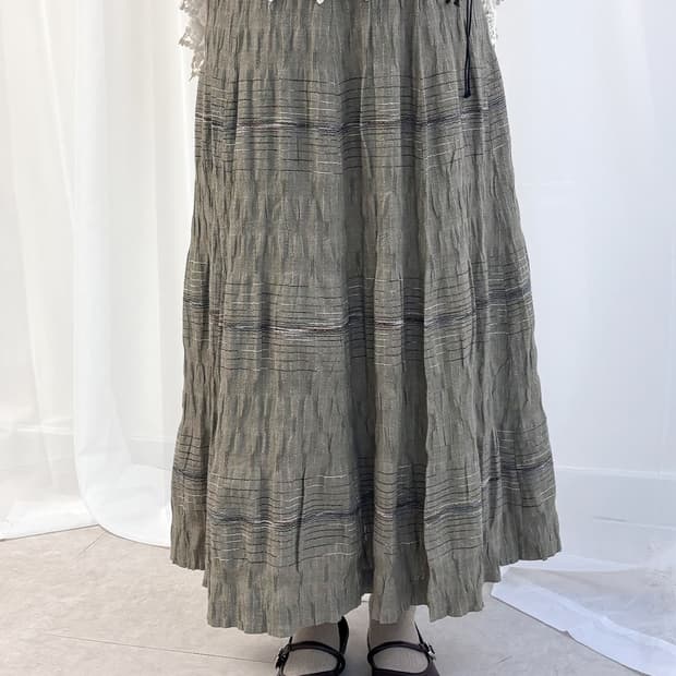 eimu khaki fairy texture long skirt