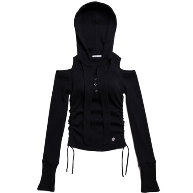 돈애스크마이플랜 오프숄더 후드 롱슬리브 블랙