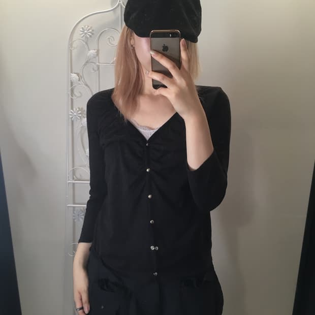 jpn vintage 블랙 셔링 가디건