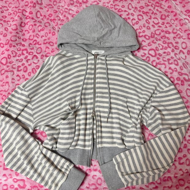 히피디피 멜란지 그레이 스트라이프 집업 투웨이