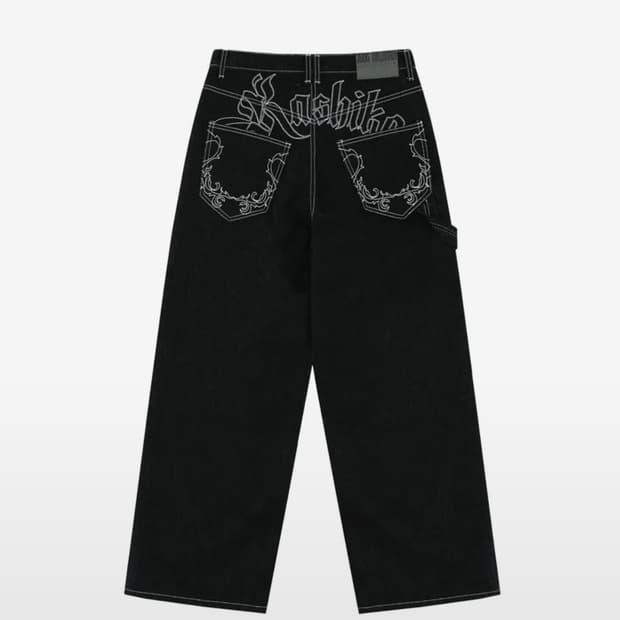 카시코팬츠/Embroied Nonfade Denim Pants Black