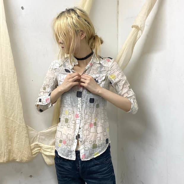 (Old Diesel)Geometric Square Print Shirt