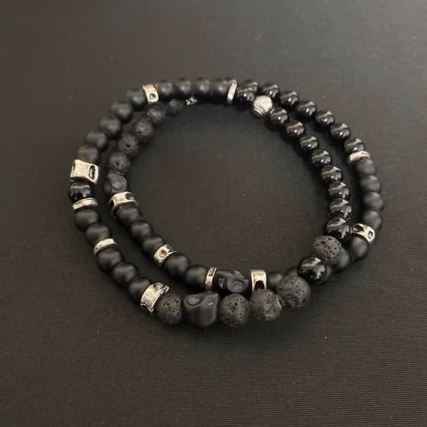 블랙 레이어드 팔찌 2개 set