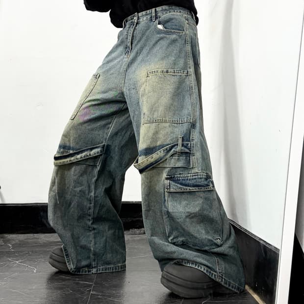 BOSOZO 벌룬 와이드 데님 카고 팬츠