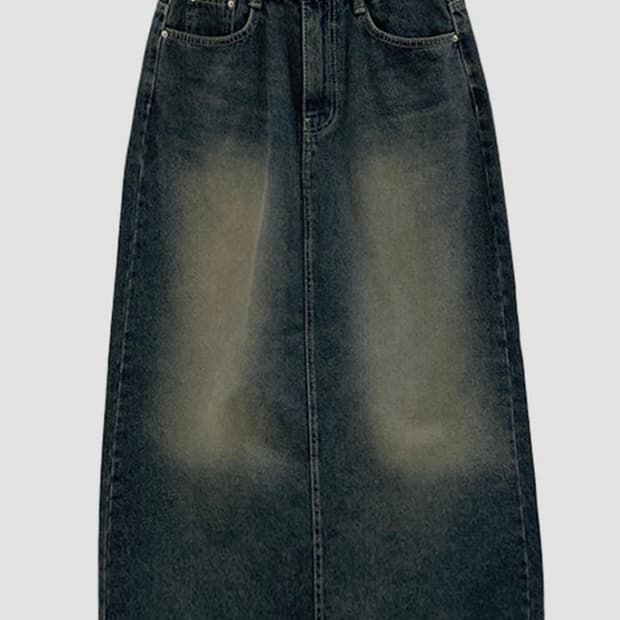 데일리쥬 워싱 데님 롱 스커트 진청 판매