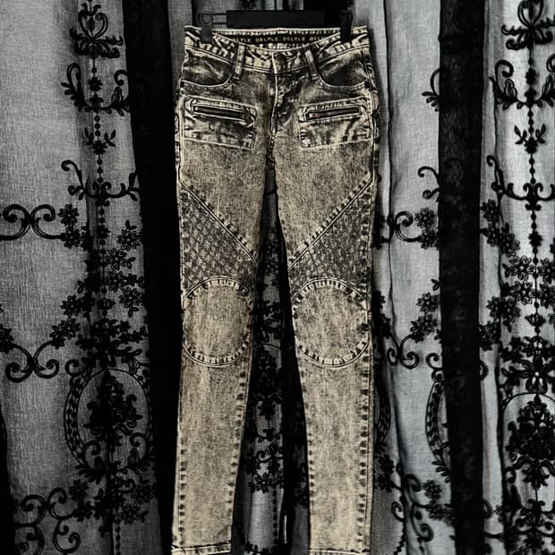 #Delyle acid washed biker skinny denim p