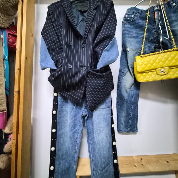 오즈세컨 데님 쉬폰자켓. 오즈세컨 진주데님