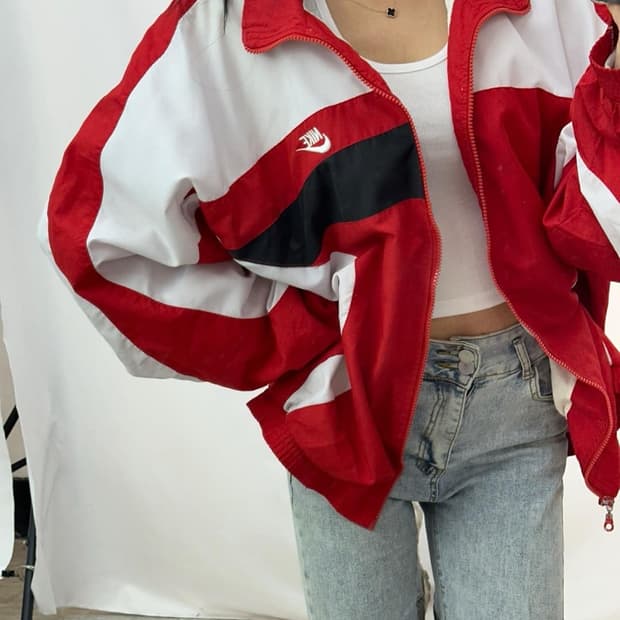 90s 나이키 흰빨 올드스쿨 바람막이 윈드브레이커 자켓